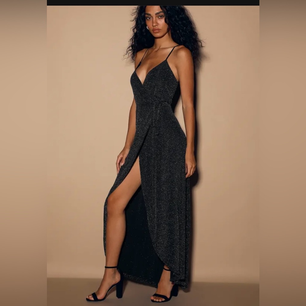 Celestial Black and Silver Wrap Maxi Dress